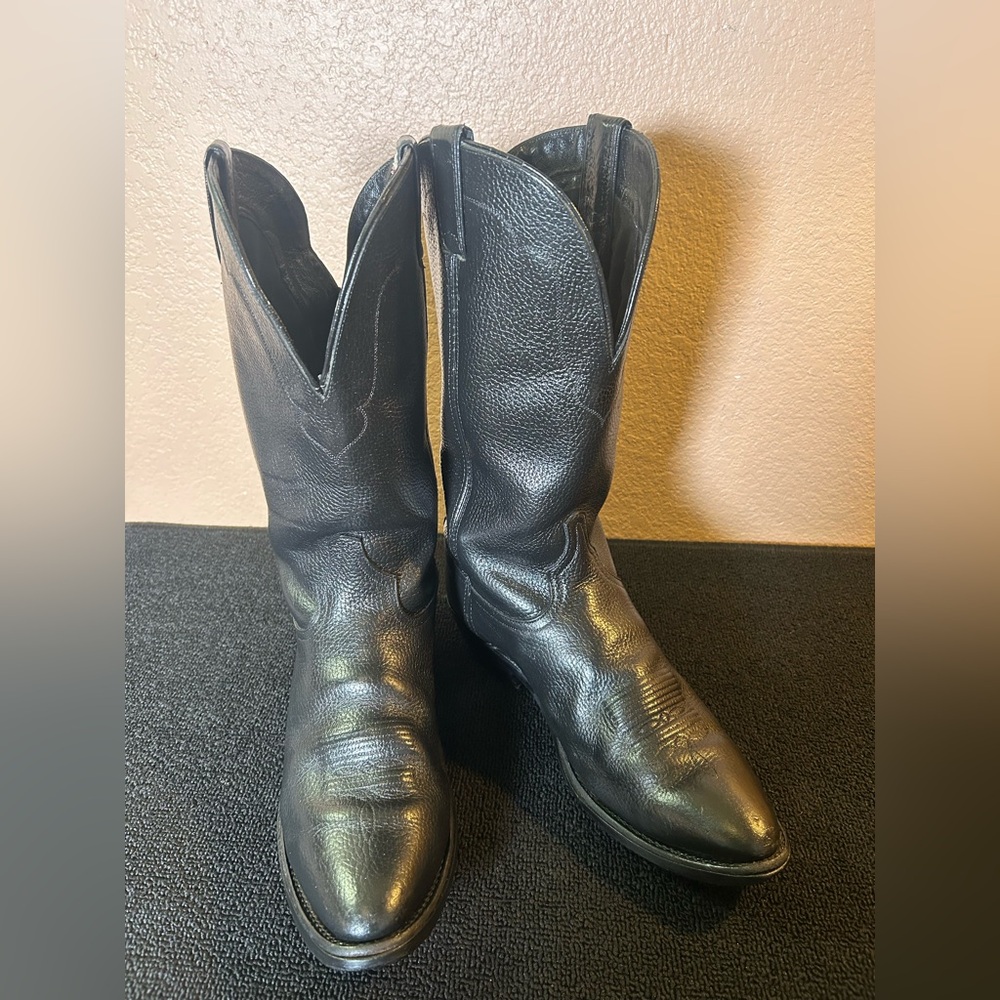 Vintage Tony Lama Black Cowhide Leather Cowboy Boots Texas USA Mens 11 D